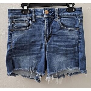 American Eagle Hi Rise Shortie Next Level Stretch Jean‎ shorts Size 2 Frayed Hem
